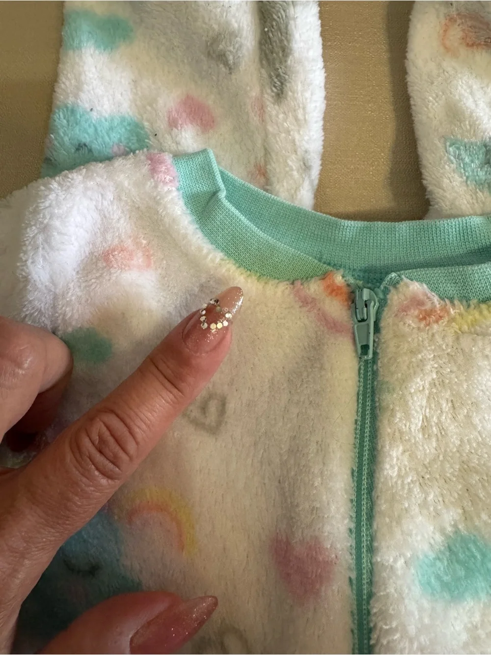 Zak & Zoey Baby Girls 3-6 Months Sleeper Footies Fleece clouds & rainbow.